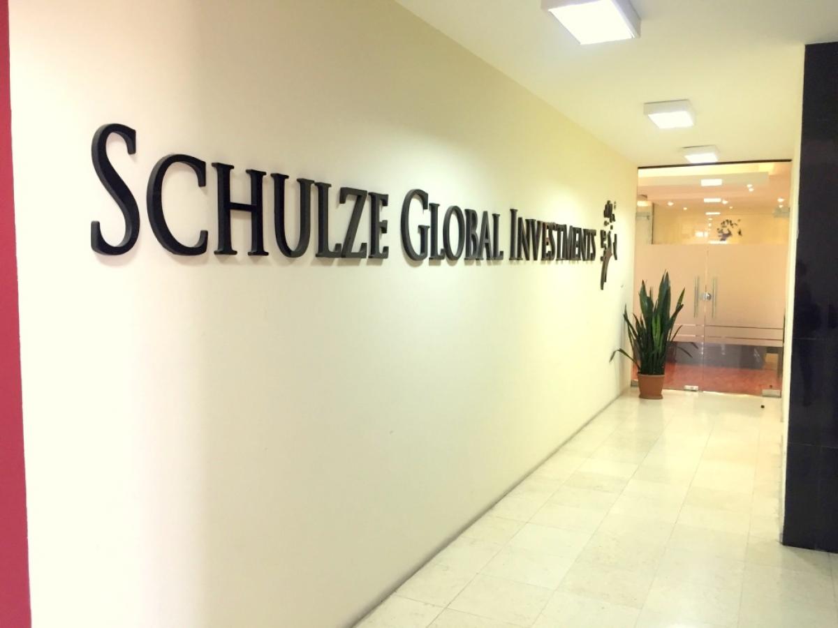 Corridor to Entrance displaying large logo of SGI